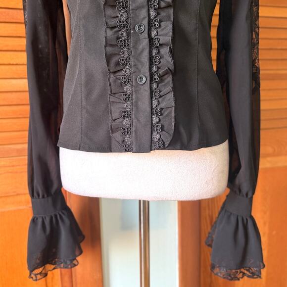 Gothic Victorian EGL Broody Afternoons High Neck Lace Sleeve Shirt S - Picture 3 of 8